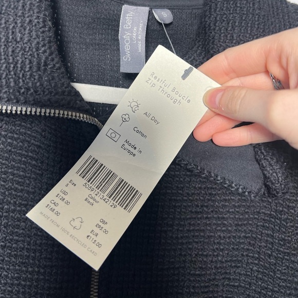 NWT SWEATY BETTY Restful Boucle Zip Through Jacket Cardigan Black - Picture 6 of 8